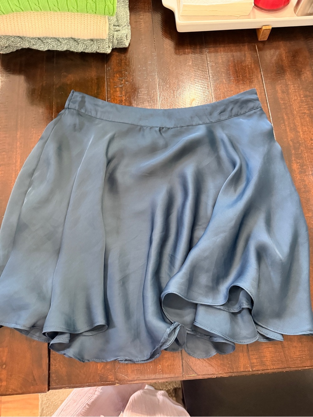 Free People Satin Blue Skater Circle Skirt